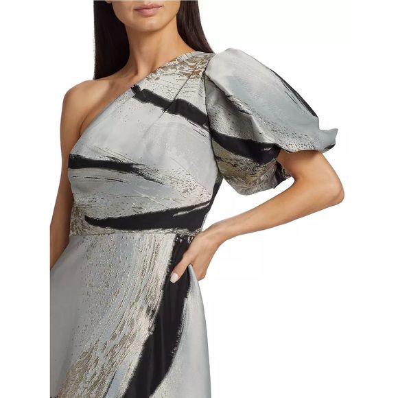 Teri Jon by Rickie Freeman Asymmetric Abstract Jacquard Gown - Picture 5 of 10